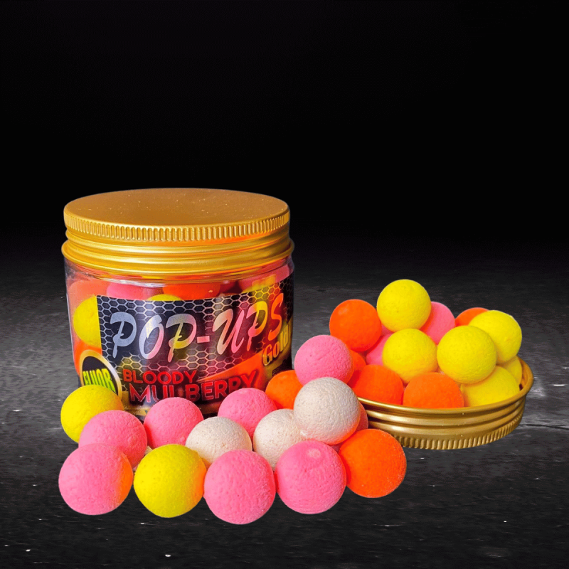 PRO ELITE BAITS GOLD FLUOR POP UP 14/15MM BLOODY MULBERRY 50GR