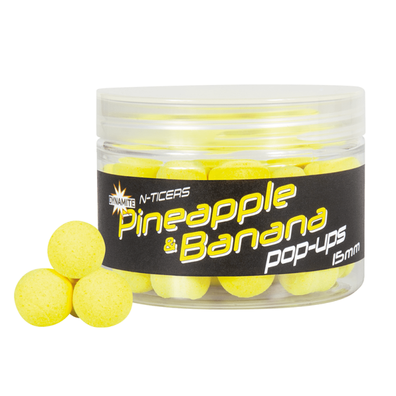 Dynamite Baits N-Ticers Pineapple Banana Fluoro Pop Ups 15 mm