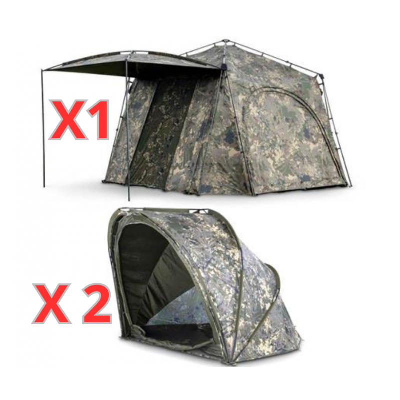 Nash Gazebo Base Camp Camo Pro Biwy Carpe avec 2 Sleeping Pods
