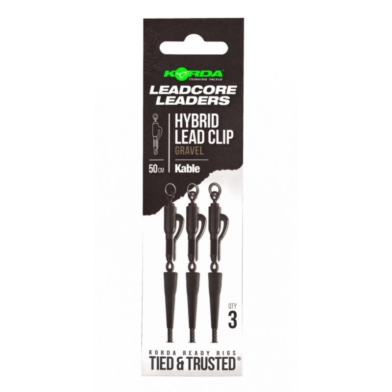 Korda Kable Leadcore Leaders Hybrid Lead Clip Gravel 50 cm – 3 Pièces | CarpeConnect