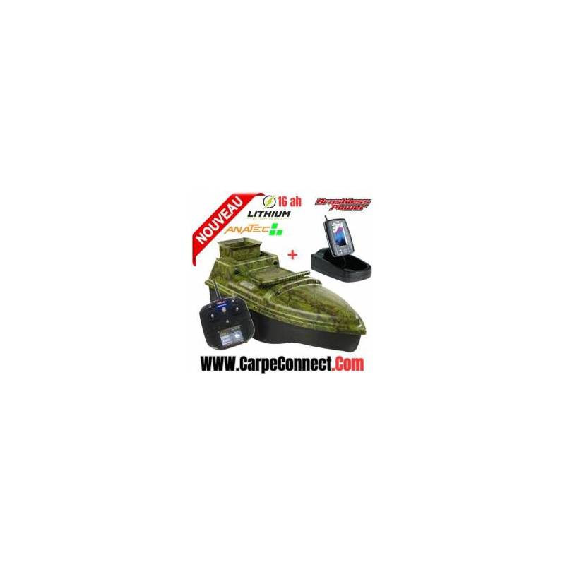Bateau Amorceur Anatec Monocoque S Camou Oak Lithium Brushless 16AH + ALF500, bateau amorceur brushless, lithium 16Ah, autonomie