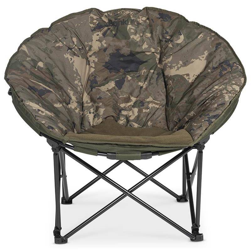 Nash Banklife Moon Chair Camo – Fauteuil pliable confortable pour pêche et camping | CarpeConnect