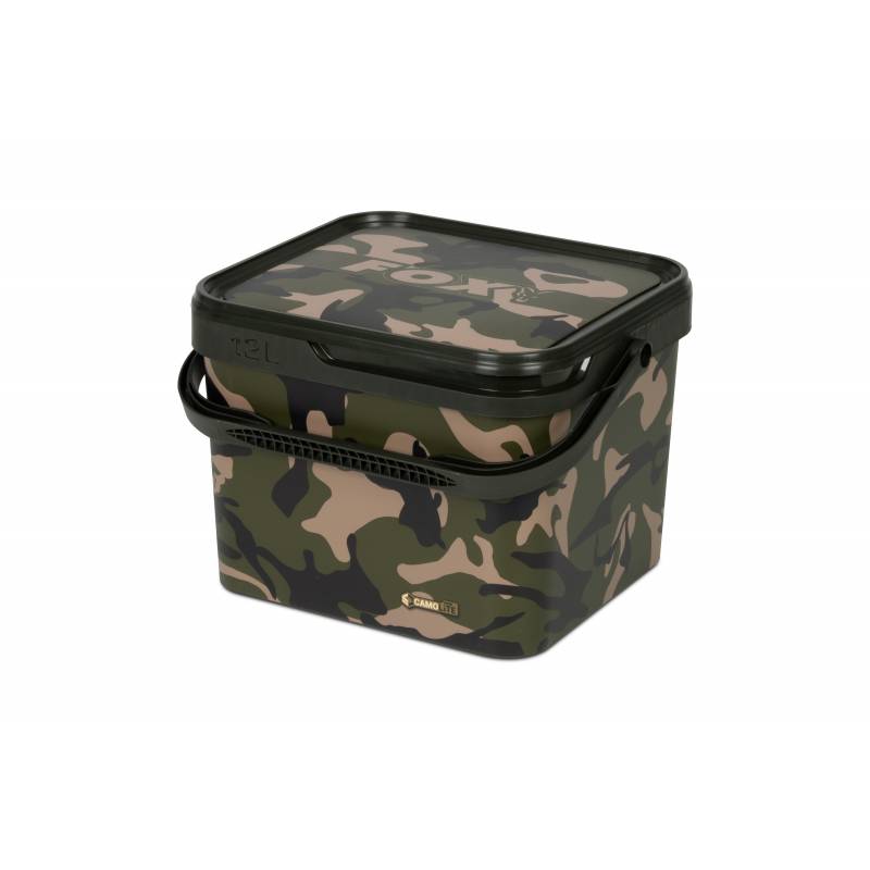 FOX Camo Bucket 12L – Seau d’amorçage carpe robuste et silencieux | CarpeConnect