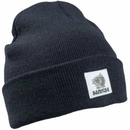 Nash Make It Happen Badge Beanie Hat Black – Bonnet chaud en coton – Style côtelé premium