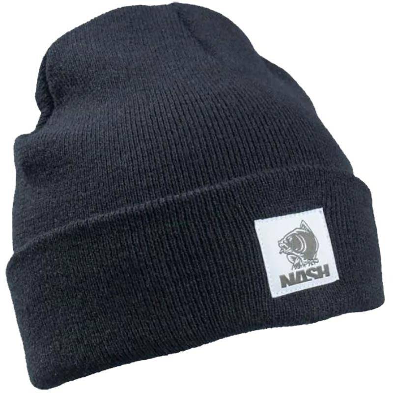 Nash Make It Happen Badge Beanie Hat Black – Bonnet chaud en coton – Style côtelé premium