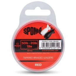 SPOMB TAPERED BRAIDED LEADERS RED 50LB-20LB 10M X3