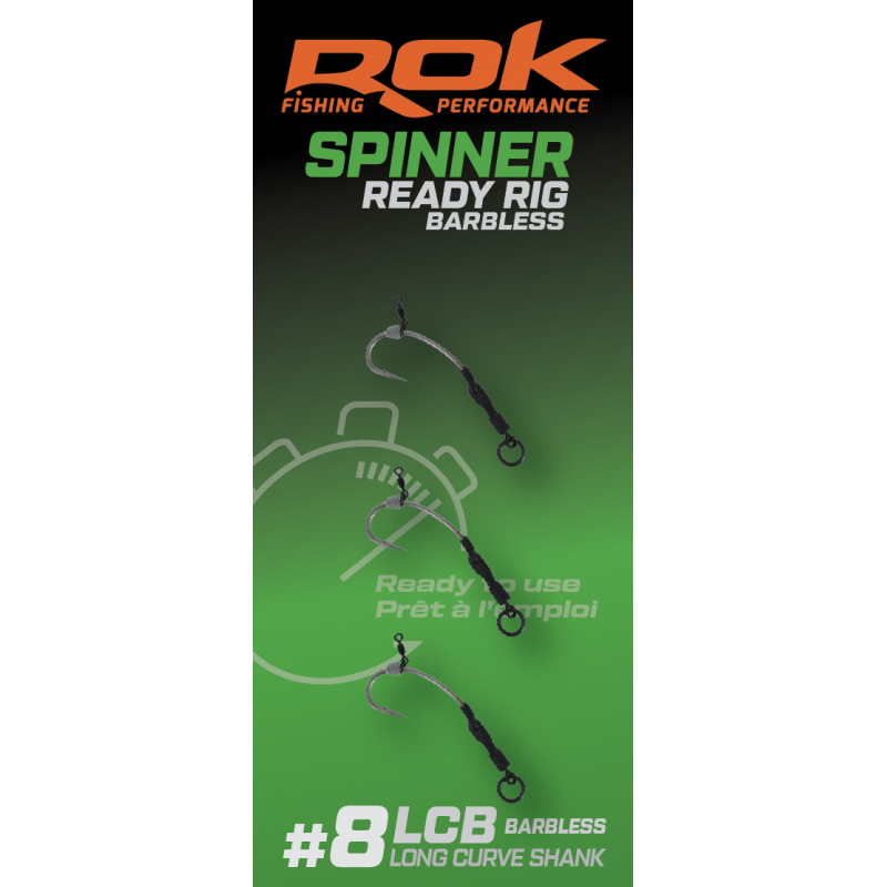 Rok Spinner-Rig Long Curve Shank Barbless Taille 8 x3 | CarpeConnect
