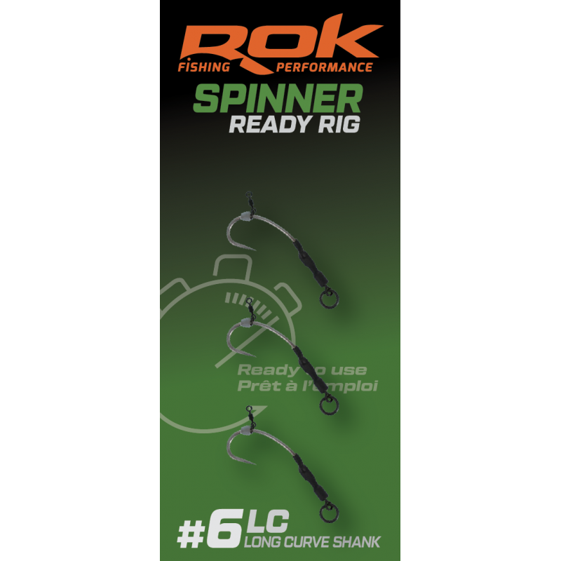 ROK Spinner-Rig Long Curve Shank Taille 6 x3 | Bas de ligne monté carpe | www.CarpeConnect.com