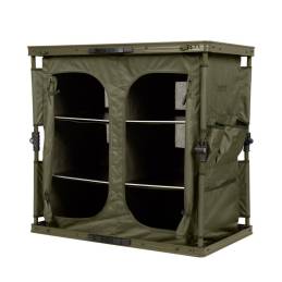 Trakker Biwy Storage XL, meuble pliable de 100 × 48 × 80 cm avec 3 compartiments et 6 poches pour bivouac de pêche à la carpe.