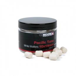 Pot de CC Moore Pacific Tuna White Dumbell Wafters blancs 10 x 14 mm contenant 65 appâts équilibrés pour la pêche de la carpe.