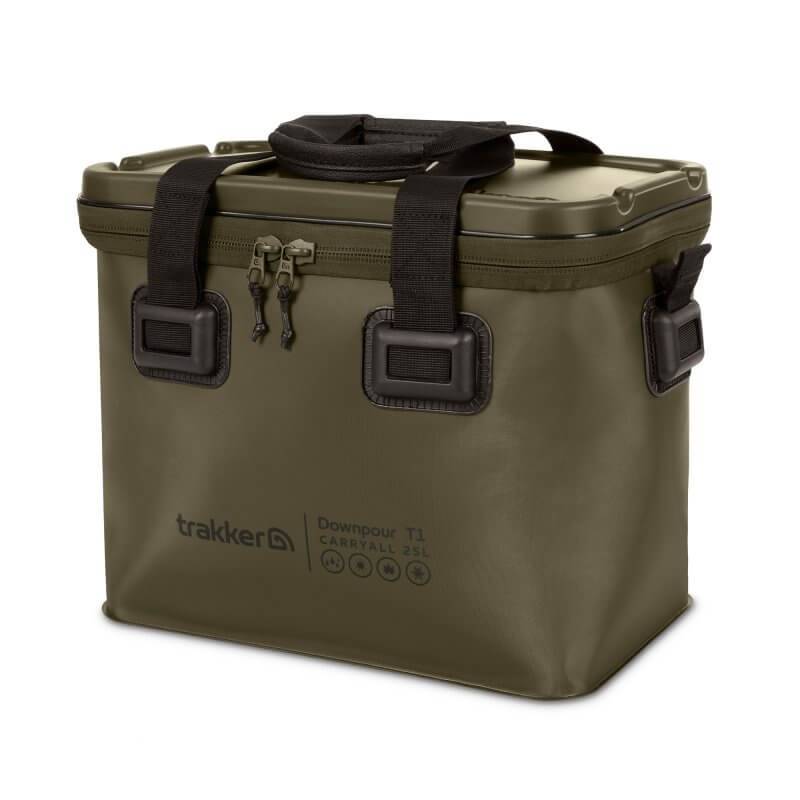 Sac compact Trakker Downpour T1 Carryall S 25L Green en EVA n-Dura pour ranger et protéger le matériel de pêche à la carpe.
