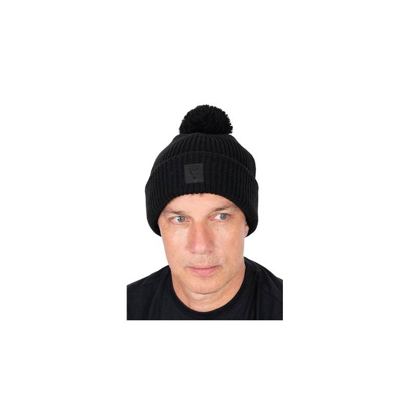 Fox Black HD Bobble bonnet noir à pompon taille unique pour pêche à la carpe en automne et hiver – WWW.CarpeConnect.Com