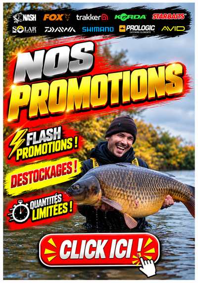 Promotions pêche à la carpe : cannes, moulinets, biwys et accessoires à prix réduits